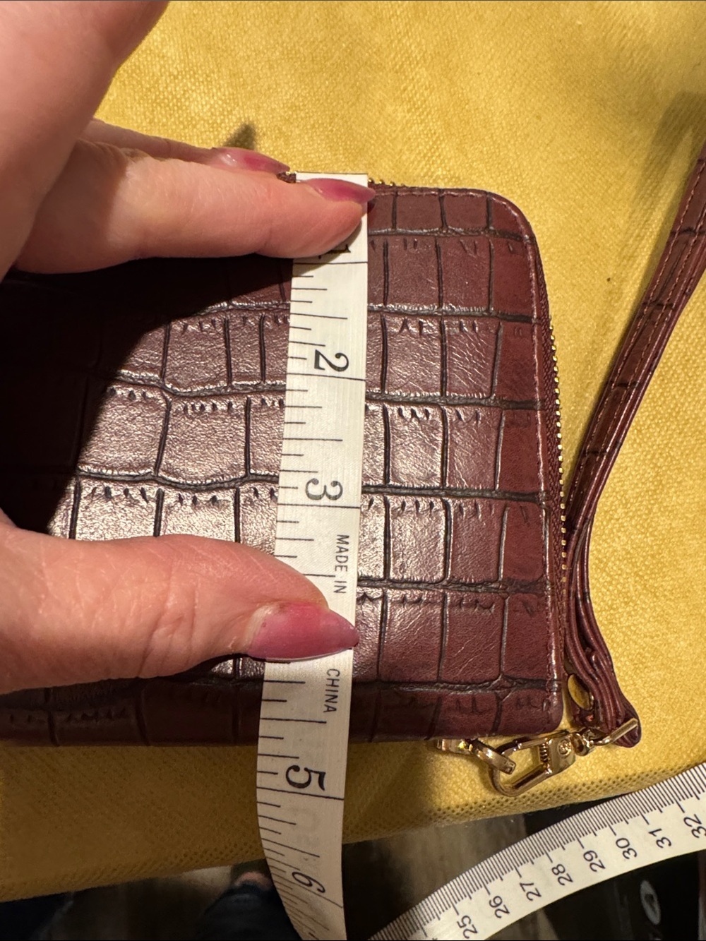Croc-Embossed Black and Burgundy Satchel with Gold Accent Matching Billfold - Picture 12 of 14